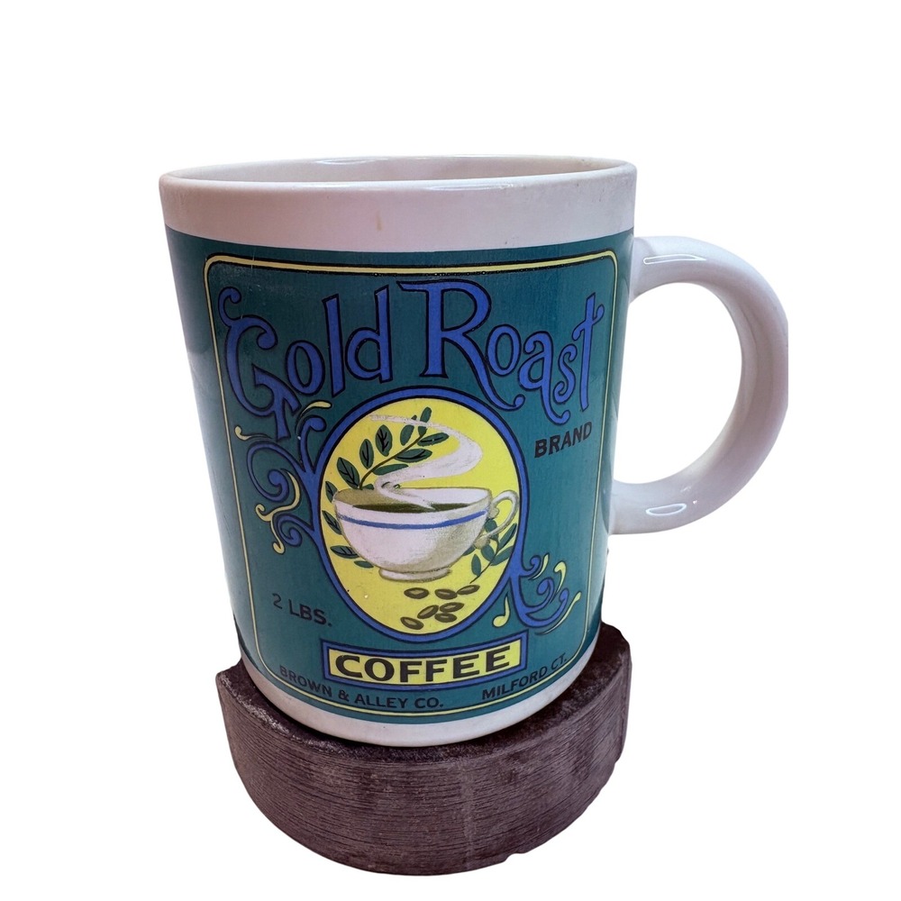 Gold Roast Brand Coffee Mug Brown & Alley Co Milford CT Ceramic Tea Cup Vintage